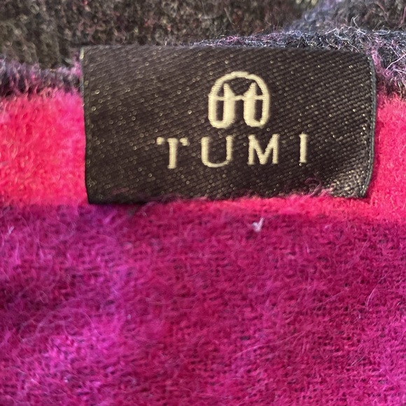 Tumi baby alpaca grey pink reversible fringed scarf - Picture 6 of 7